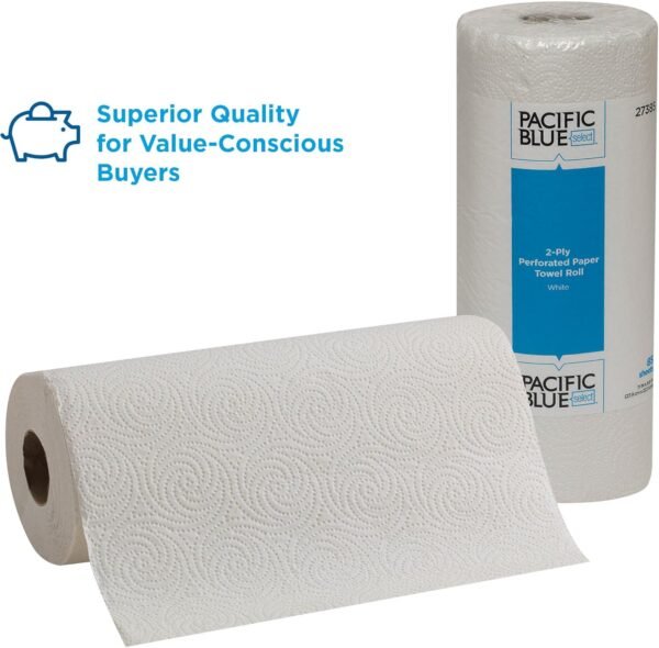 Georgia-Pacific Blue Select 2-Ply Perforated Paper Towel Rolls, 27385, 85 Sheets Per Roll, 30 Rolls Per Case - Image 3