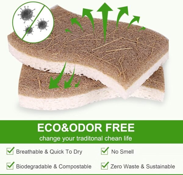 Natural Kitchen Sponge Dish Sponge for Kitchen Coconut Fiber and Wood Cellulose Scrubbing Sponges for Heavy Duty Kitchen Grime S Shape Kitchens Sponges 10 PCs - Image 5