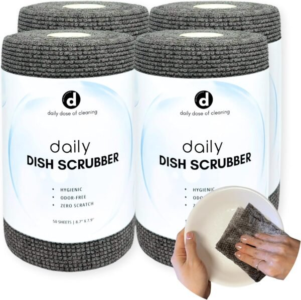 Daily Dish Scrubber (200 Sheets) Premium Scrub Sheets/Dishcloths for Washing Dishes and Cleaning Kitchen, Bathroom. Odor-Free, Quick Drying, Heavy Duty, Non-Scratch. Great Gift for The Host.