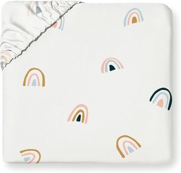MakeMake Organics Organic Twin Fitted Sheet Set GOTS Certified Organic Cotton Fitted Sheet with Pillowcase Ultra Soft Non Toxic Breathable Hypoallergenic Colorful Neutral (Twin, Rainbow)
