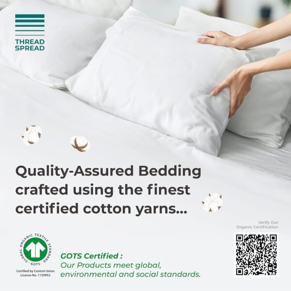 THREAD SPREAD 100% Organic Cotton Bed Sheet Set - Crisp and Cooling Percale Weave, Soft Breathable, Eco-Friendly, 4 Piece Bedding Set, Deep Pocket with All-Around Elastic, (California King, White) - Image 3