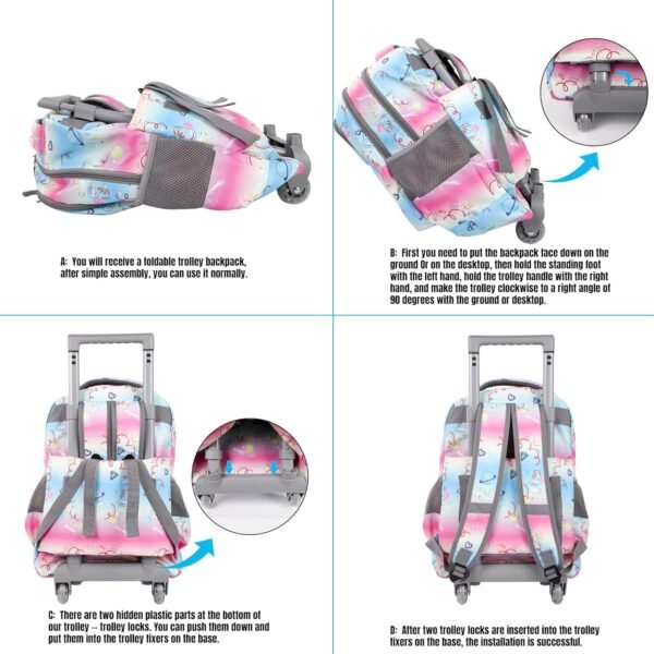 seastig Rolling Backpack for Kids Wheeled Backpack 18in Double Handle Backpack with Wheels - Image 5