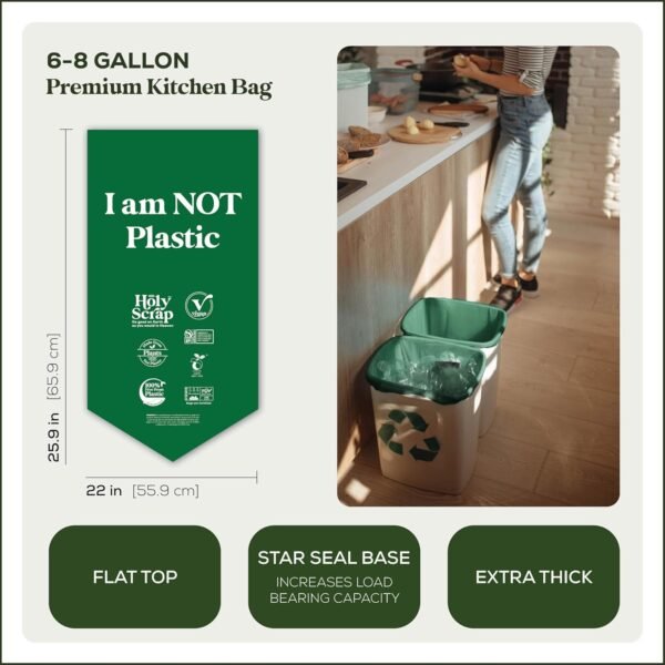 Medium Compostable Trash Bags - 6-8 Gallon, 50 Pack | Odorless, Plastic-Free & Decomposing Kitchen, Bathroom & Countertop Garbage Bags & Liners | Thick Bin Bags for Green & Food Waste - Image 2