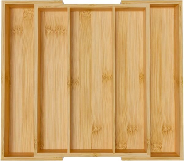Bamboo Utensil Organizer Cutlery Organizer - Expandable 5 Slots Multipurpose Kitchen Drawer Organizer for Large Cooking Utensils, Baking Tools, Knife Set W13.7"-19.9" x L17.6" X H2.5"(Yellow) - Image 8