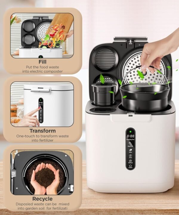 Electric Composter for Kitchen, 4L Compost Bin, Odorless Indoor Composter，Efficient with Zero Odor Carbon Filter, Kitchen Composter，Turns Waste Into Dry Fertilizer, Easy to Use Compost Bin. - Image 7