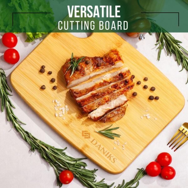 Daniks 100% Organic Bamboo Cutting Board Set of 3 for Kitchen | Heavy Duty Wood Chopping Board | Extra-Thick Cutting Board for Serving, Meat and Veggies (S, M, L) - Image 6