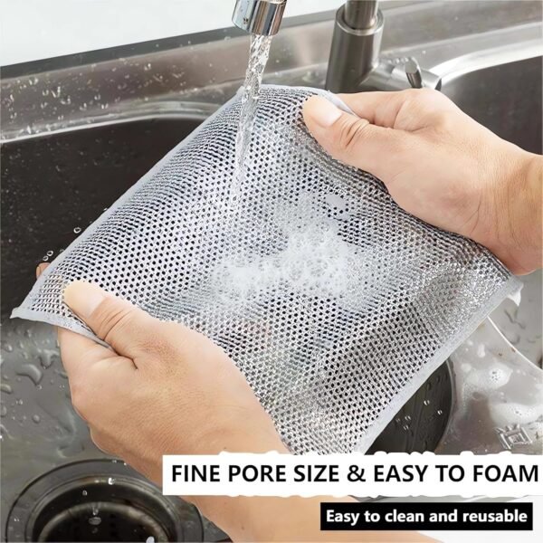 Multipurpose Wire Dishwashing Rags for Wet and Dry - 2024 New Dish Cloths for Washing Dishes, Steel Scrubbers for Cleaning Dishes, Chain Mail Scrubber Cast Iron, Non Scratch Scrubbing Pads (2PCS) - Image 3