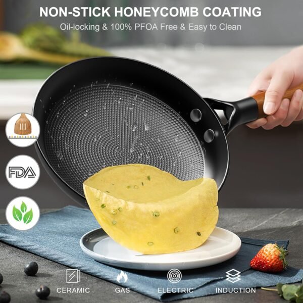 Cast Iron Skillets, 8 Inch 10 Inch Non Stick Frying Pans, 2 Piece Cookware Set Cast Iron Pans, PFAS-Free, Egg Pans Nonstick, Oven Safe Dishwasher Safe - Image 3