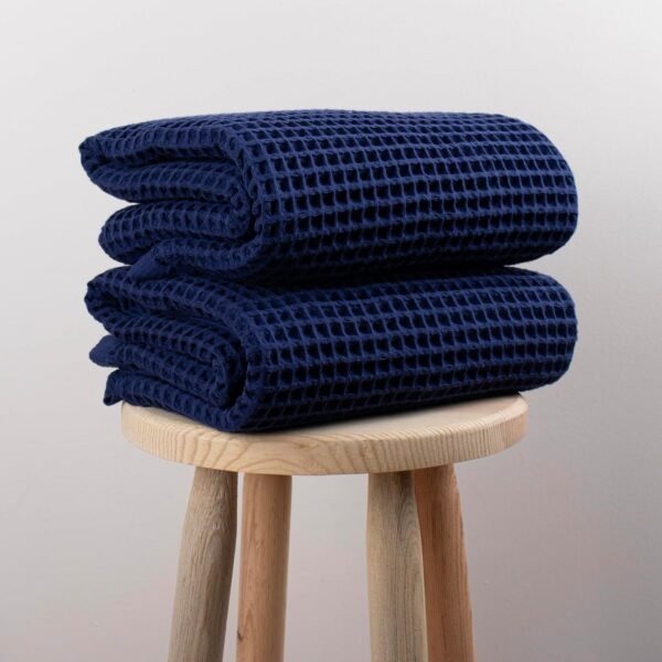 Püskül Waffle Weave Bath Towels, Organic 100% Turkish Cotton, 32X63 Inches 2-Pack (Navy Blue) - Image 7