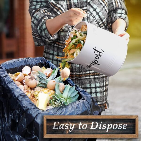 Compost Bin Kitchen - 1.3 Gallon Farmhouse Kitchen Compost Bin Countertop - Indoor Compost Bin - Countertop Compost Bin with Lid and Charcoal Filters - Rust Proof Compost Bucket, White - Image 5