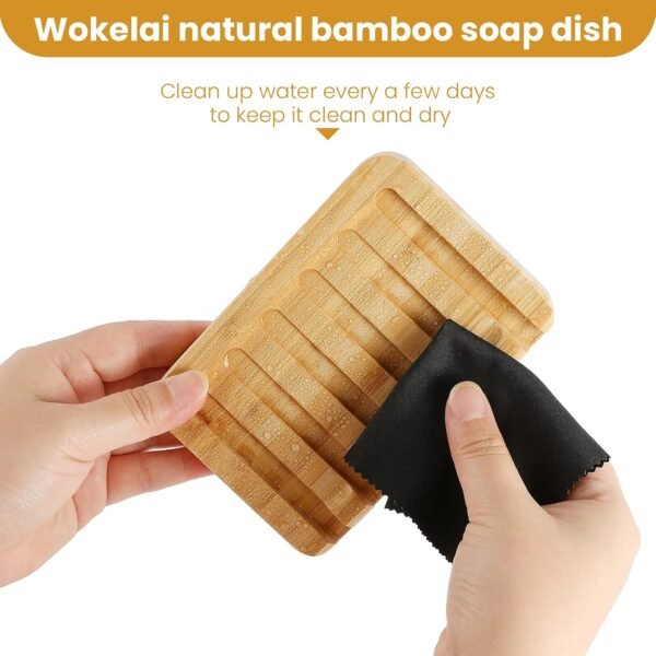 Shampoo Bar Holder Bamboo Soap Dish for Shower Wood Soap Dishes Wooden Soap Saver Tray Stand Self Draining Travel Soap Container Case for Bathroom Kitchen Bath Tub Razor Sponges, Waterfall Drain 2 PCS - Image 5