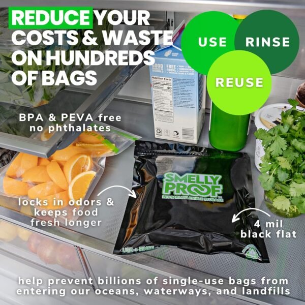 10pk 4-MIL Thick HEAVY DUTY Smelly Proof Reusable Bags Black, Reusable Food Storage Bags, Washable Ziplock Bags, US-Made, BPA Free, No PEVA, Non-Silicone, 10 x Reusable Freezer Bags, Quart 8.5" x 10" - Image 5