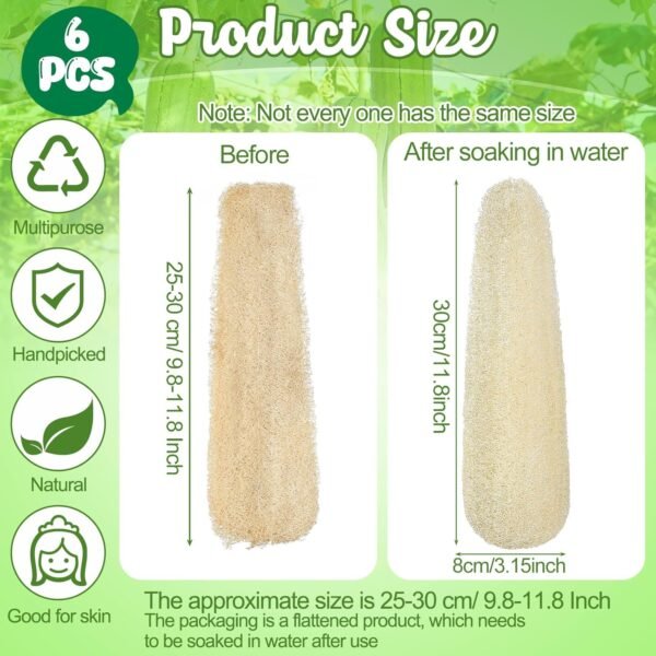 11.8 inches Natural Loofah Sponges Pack of 6, for Kitchen Dishes Body Scrubber - Image 2