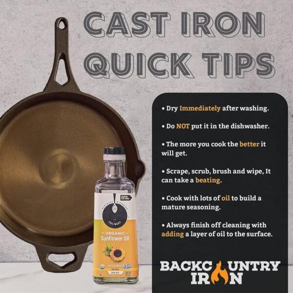 Backcountry Iron 12 Inch Smooth Wasatch Pre-Seasoned Round Cast Iron Skillet - Image 6