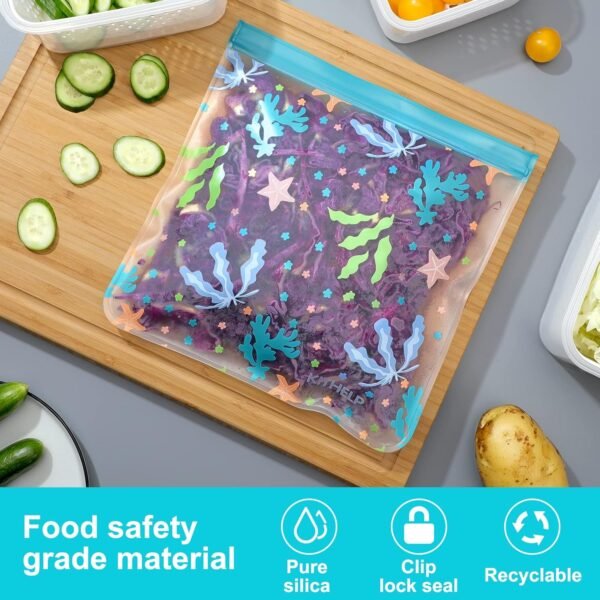 Reusable Freezer Gallon bags 12 PACK Extra Large Reusable Freezer Bags BPA Free Leakproof Plastic Bags Reusable Food Storage Bags Silicone Kids Snack Bags Reusable Ziplock Bags for Meal Prep, Travel - Image 5