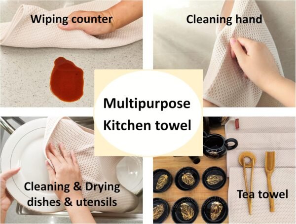 Kitchen Towels 100% Cotton Waffle Weave Dish Towel for Cleaning Drying Dishes Extra Absorbent and Soft, Dish Cloth,13 x 28 in(Beige-4 Pack) - Image 5