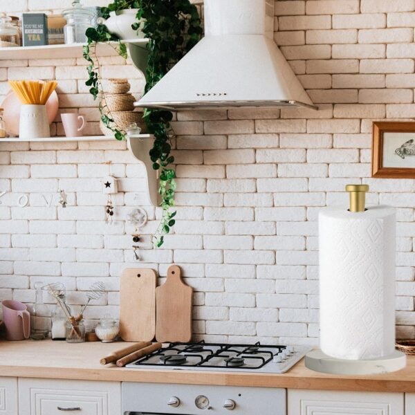 Paper Towel Holder Countertop, Standing Paper Towel Roll Holder for Kitchen Bathroom, with Weighted Marble Base for One-Handed Operation (Gold), Gold Paper Towel Holder, Marble Paper Towel Holder.… - Image 7