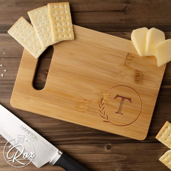 Personalized Cutting Boards - Small Monogrammed Engraved Cutting Board (T) - 9x6 Customized Bamboo Cutting Board with Initials - Wedding Kitchen Gift - Wooden Custom Charcuterie Boards by On The Rox - Image 5