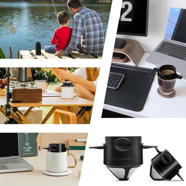 Pour Over Coffee Dripper, Reusable Stainless Steel Pour Over Coffee Filters, Easy to Clean Camping Coffee Filter, Portable Collapsible Coffee Maker, Paperless Travel Coffee Makers - Image 6