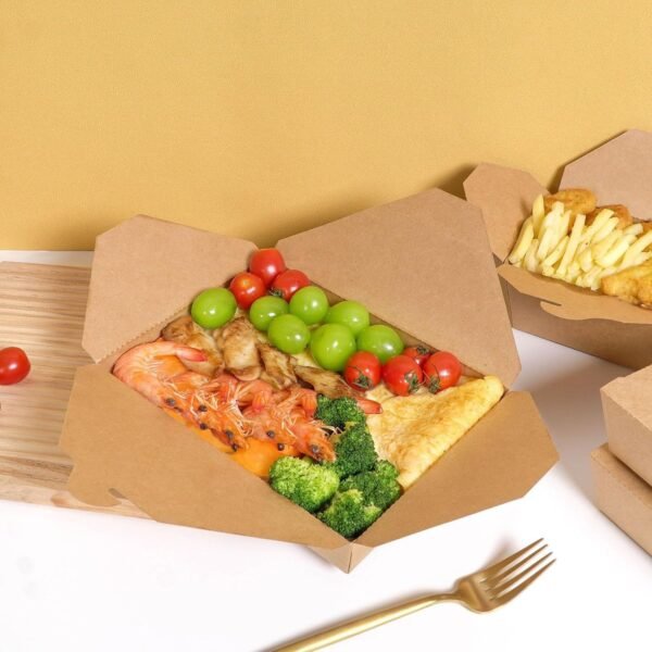 50 Pack 47 oz Large Takeout Food Container, Heavy-duty Microwave Kraft Paper Takeout Box, Leak Proof and Oil Resistant Paper Lunch Box, Cardboard Takeout Box for Restaurants, Homes, and Gatherings - Image 4