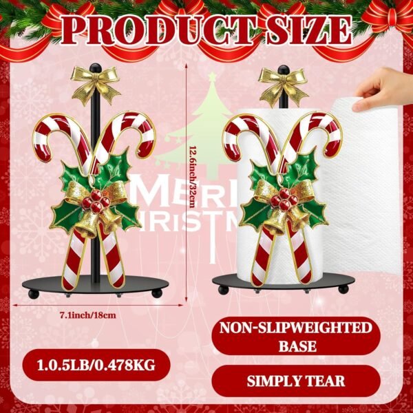 Shellwei Candy Cane Christmas Paper Towel Holder with Round Base Christmas Bathroom Decor Rustic Paper Towel Dispenser Kitchen Paper Holder Stand for Countertop Toilet Home Accessories - Image 3