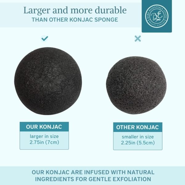 Bare Essentials Living - Konjac Sponges Set (12 Pack) with Activated Bamboo Charcoal Facial Sponge, Natural Sponge, Great for Facial Sponges, Bath Sponge, Beauty Sponge, and Exfoliating Body Sponge - Image 4