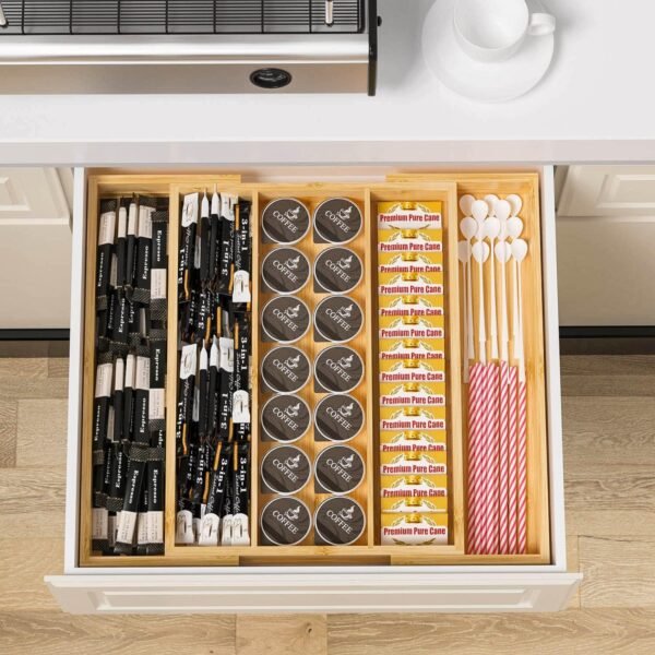 Bamboo Utensil Organizer Cutlery Organizer - Expandable 5 Slots Multipurpose Kitchen Drawer Organizer for Large Cooking Utensils, Baking Tools, Knife Set W13.7"-19.9" x L17.6" X H2.5"(Yellow) - Image 6