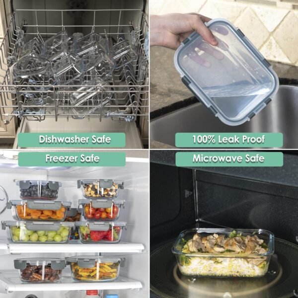 Glass Food Storage Containers with Lids - Hinged Locking Lids - 100% Leak Proof Glass Meal-Prep Containers Great for Lunch - Image 5