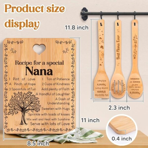 Nana Gifts - "Recipe for a Special Nana" Gifts for Nana Cutting Board Set, Bamboo-Made Engraved Utensil Set Nana Birthday Gifts, Birthday/Christmas Gifts for Nana from Grandkids - Image 5