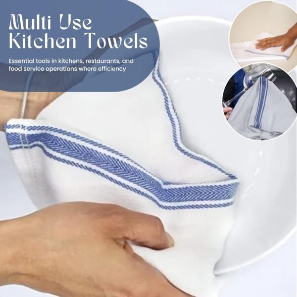 WHITEWRAP Kitchen Towels | Cotton Dish Towels for Drying Dishes| Absorbent Kitchen Dish Towels, Dish Cloths| Tea Towels for Embroidery |6 Pack (Blue Stripes) 15"x25" - Image 5