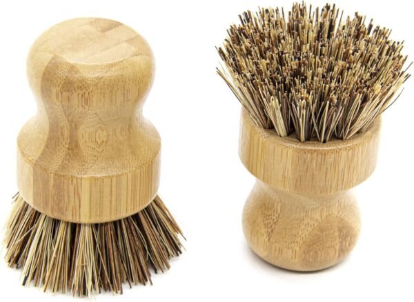 AUEAR, Natural Bamboo Dish Scrub Brush Cleaning Brush Pot Scrubber Brushes Coconut Bristles for Cast Iron Skillet Pots Pans (2-Pack, Deep Color) - Image 7