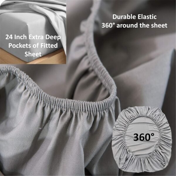 Pure 100% Certified Organic Cotton Bed Sheet Set 1000 Thread Count, 4 Piece Bedding Set, 24" Extra DEEP Pocket, Crisp and Cooling Sateen Weave, Eco-Friendly -(White, California King) - Image 4