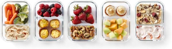 Pyrex Mealbox 10-Pc Bento Box Set, 2.3-Cup Divided Glass Food Storage Containers Set, Non-Toxic, BPA-Free Latching Lids, Freezer, Microwave and Top-Rack Dishwasher Safe, Compartment Bento Lunch Box - Image 6