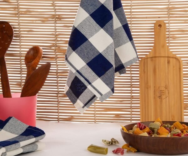 Buffalo Plaid Kitchen Towels Set of 3 - Blue Gingham Kitchen Towels, Hanukkah Towels Kitchen, Cotton Dish Towels - Navy Blue Cotton Kitchen Towels - Farmhouse Kitchen Towels (18x28) - Image 4