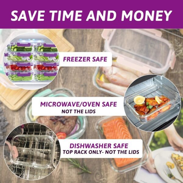 UMEIED 10 Pack Glass Food Storage Containers with Lids, Leakproof Airtight Glass Meal Prep Containers For Lunch, On The Go, Leftover, Dishwasher Safe - Image 5