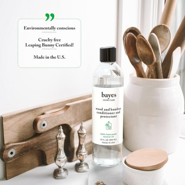 Bayes Food Grade Mineral Oil for Cutting Board - Mineral Oil Food Grade for Bamboo, Teak & Wood Conditioner and Protectant - Cutting Board Oil Food Grade Formula - Wood Oil for Cutting Board - 12 oz - Image 6