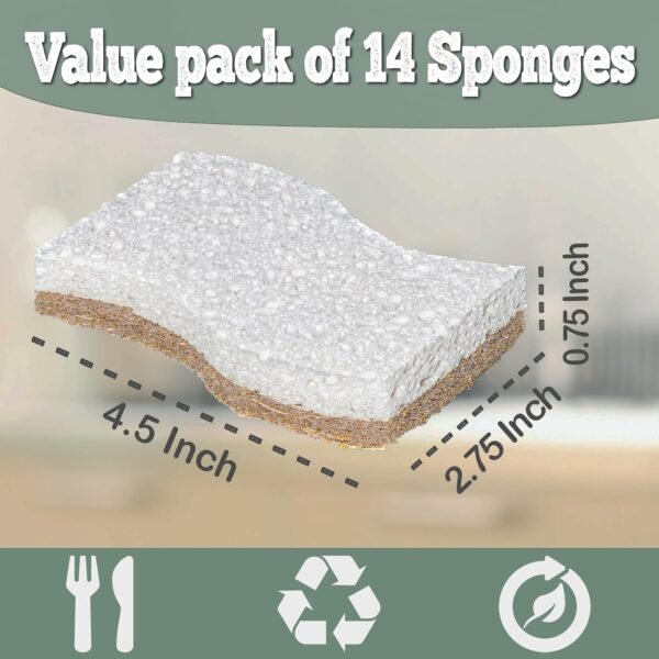 Natural Kitchen Sponge - Biodegradable Compostable Cellulose and Coconut Scrubber Sponge - 14pcs - Image 4