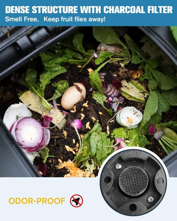 Insulated Compost Bin with Ventilation System - Quickly Composting All Year Round,A Reservoir at The Bottom Design to Collect The Leachate (30 Gal,Black) - Image 4