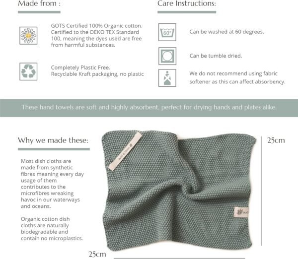 Wild & Stone | Organic Cotton Dish Cloth | Eco-Friendly Kitchen Cloth | Biodegradable & Compostable Cleaning Cloth | Moss Green - Image 5