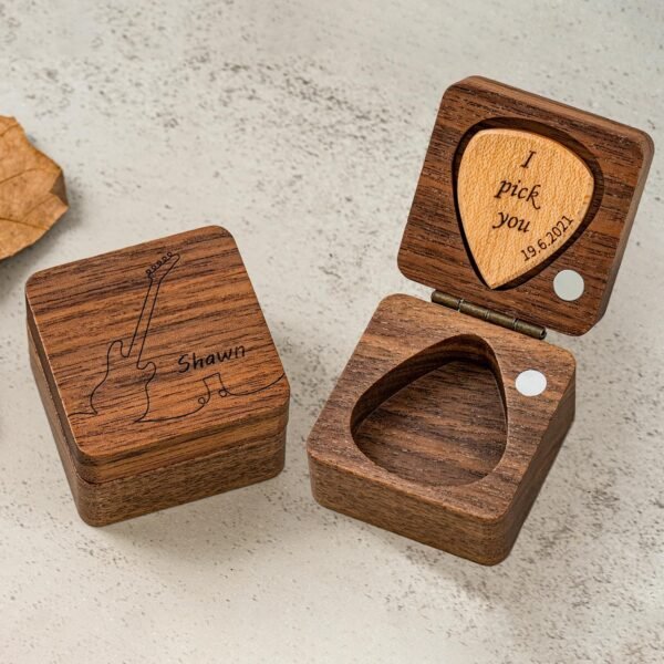Engraved Guitar Pick Box, Guitar Shaped Guitar Pick Box, Personalized Wood Guitar Picks Box, Plectrum Box Guitar Player Gift, Christmas Gift For Him