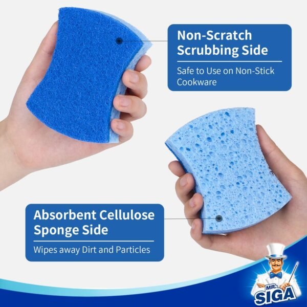 MR.SIGA Non-Scratch Cellulose Scrub Sponge, Dual-Sided Dishwashing Sponge for Kitchen, 12 Pack - Image 4