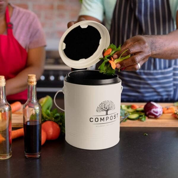 Perfnique Kitchen Compost Bin, 1.3 Gallon Countertop Compost Bin with Lid, Indoor Compost Bucket Includes Inner Bucket Liner and Carbon Filter, Small Compost Bin (Without Bags, Cream) - Image 8
