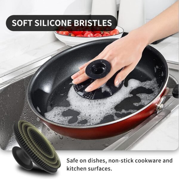 Silicone Sponge, BEAUTAIL Non-Scratch Scrub Sponges, for Washing Dishes and Cleaning Kitchen, Long Lasting and Reusable Dishwashing Scrubber, Suction Up Hang Designed, 2 Pack, Black+Olive Green - Image 7