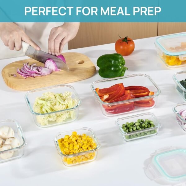 Vtopmart 15 Pack Glass Food Storage Containers, Meal Prep Containers, Airtight Glass Bento Boxes with Leak Proof Locking Lids, for Microwave, Oven, Freezer and Dishwasher - Image 3