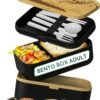 Umami Lunch Container for Adults All-In-1 w/ 4 Utensils, 2 Sauce Jars & 2 Dividers, Real Bamboo Lid, 100% Leakproof, Microwave & Dishwasher Safe