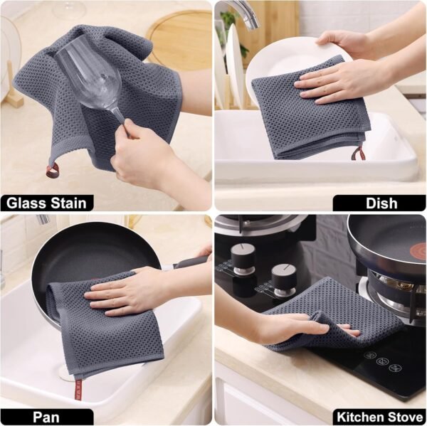 Homaxy 100% Cotton Kitchen Towels and Dishcloths Set, 12 x 12 Inches and 13 x 28 Inches, Set of 8 Bulk Kitchen Towels Set, Ultra Soft Absorbent Dish Towels for Washing Dishes, Dark Grey - Image 5
