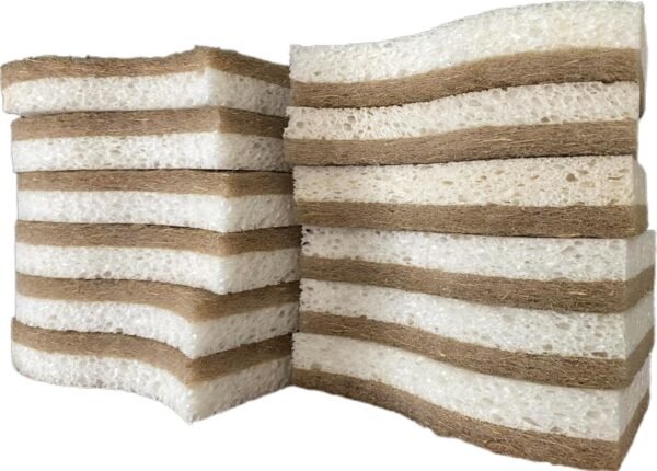 Plant Based Natural Kitchen Sponges - Biodegradable Compostable Made from Cellulose Wood and Coconut Fibers - Pack of 12 Eco Friendly Sponges for Dishes