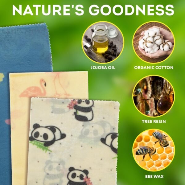 Reusable Beeswax Wrap S, M, L. Pack of 3 Beeswax Food Wraps with Animal Print. Washable Reusable Beeswax Food Wrap for Sandwiches, Dough Covering. Organic Beeswax Wraps for Food Reusable - Image 2
