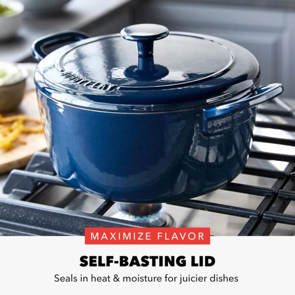 GreenPan x Bobby Flay 5.5QT Enameled Cast Iron Round Dutch Oven with Lid, Dual Handles, Oven Safe to 500F & Induction Suitable, Self Basting Lid, Ultra-Durable, Sear, Braising, Bread, Stews, Cobalt - Image 4
