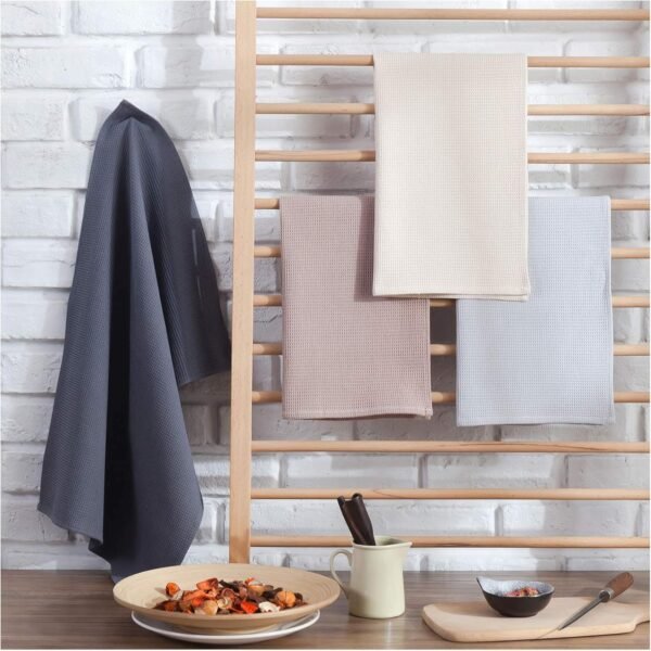 PY HOME & SPORTS Dish Towels Set, 100% Cotton Waffle Weave Kitchen Towels 4 Pieces, Super Absorbent Kitchen Hand Dish Cloths for Drying and Cleaning (17 x 25 Inches, Set of 4) - Image 5